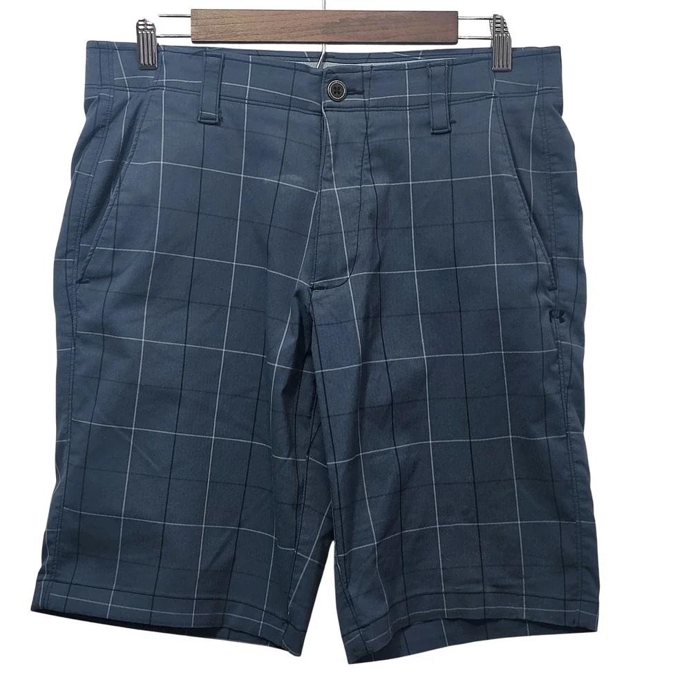 Under Armour Mens Navy Blue Windowpane Check‎ Herringbone Golf Shorts 32